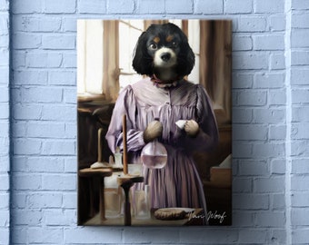Marie Curie Portrait, Custom Dog Portrait, Pet Painting, Pet Portrait Royal, Genius Pet, Funny Pet Lover Gift, Scientist, Hero