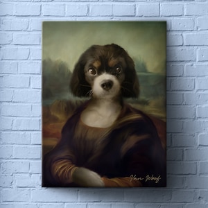 モナリザ、リーガル、カスタム犬の肖像画、ペットの絵画、ペットの肖像画ロイヤル、ルネッサンス動物の絵画、面白いペット愛好家へのギフト