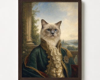 Royal Cat Portrait from Photo, Custom Renaissance Pet Painting Gift