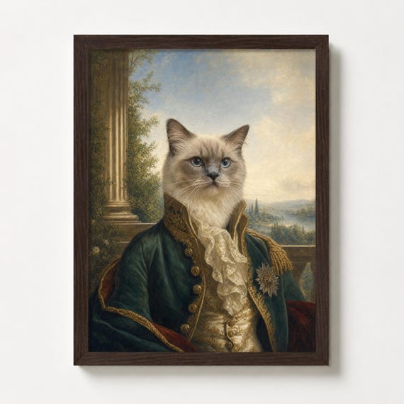 Royal Cat Portrait from Photo, Custom Renaissance Pet Painting Gift