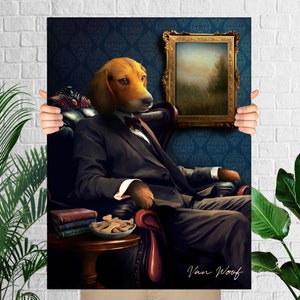The Relaxed Gent, Custom Dog Portrait, Pet Portrait Royal, Cat Portrait, Funny Pet Lover Gift, Suit, Dog Portrait