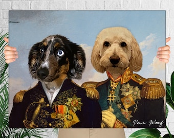 Royal Renaissance Two Pet Portrait from Photo, Custom Dog Painting Gift
