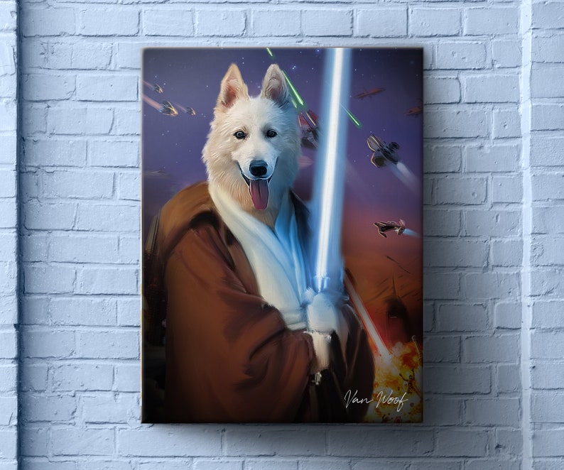 Pop Animal Painting, Custom Dog Portrait, Star Wars, Obi Wan, Yoda Pet, Jedi Art, Pet Portrait Royal, Funny Pet Lover Gift image 6