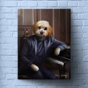The Pianist, Custom Dog Portrait, Pet Portrait Royal, Renaissance Animal Painting, Funny Pet Lover Gift
