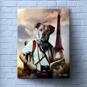 Tourist, Eiffel Tower, Custom Dog Portrait, Pet Portrait Royal, Renaissance Animal Painting, Funny Pet Lover Gift, Traveller, Parisian