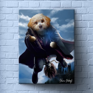 The Chosen One, Custom Dog Portrait, Dog art, Wizzzard, dog gift, Pet Portrait, Funny Pet Lover Gift, Magic Wand