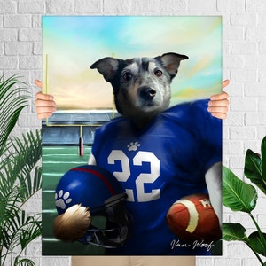 Buffalo Football Team, Dog portrait, dog painting,  American Football Gift Art, pet memorial, dog lover gift, Cartoon dog