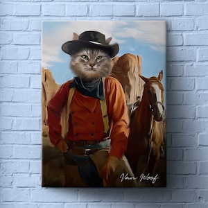 Cowboy, Custom Pet Portrait, Funny Pet Lover Gift, Western, Cowgirl, Personalized Dog Art Portrait, Birthday Anniversary Pet Art Gift