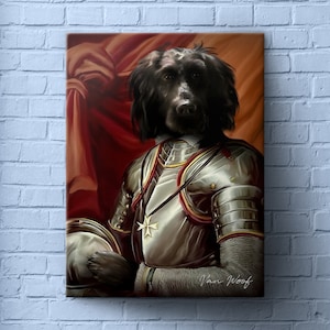 Gallant Knight, Regal, Custom Dog Portrait, Pet Painting, Pet Portrait Royal, Renaissance Animal Painting, Funny Pet Lover Gift