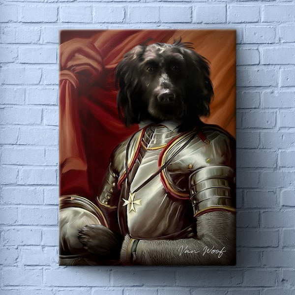 Gallant Knight, Regal, Custom Dog Portrait, Pet Painting, Pet Portrait Royal, Renaissance Animal Painting, Funny Pet Lover Gift