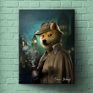 Sherlock Mystery, Custom Dog Portrait, Funny Custom Dog Canvas Art, Holmes Pet Portrait, Noble Royal Dog Custom Portrait