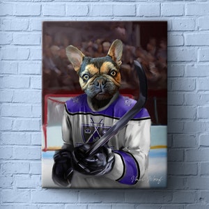 Los Angeles Hockey Pet Portrait, Hockey Fan Gift Art, Sports Pet, NHL Team, Custom Portrait, Funny Pet Lover Gift, Los Angeles Kings