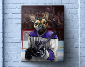 Los Angeles Hockey Pet Portrait, Hockey Fan Gift Art, Sports Pet, NHL Team, Custom Portrait, Funny Pet Lover Gift, Los Angeles Kings