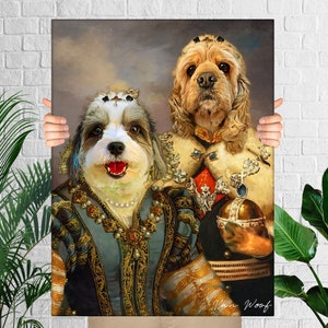 Custom Dog Portrait, 2 Pet Portrait Royal, Two Pets Portrait, Funny Pet Lover Gift