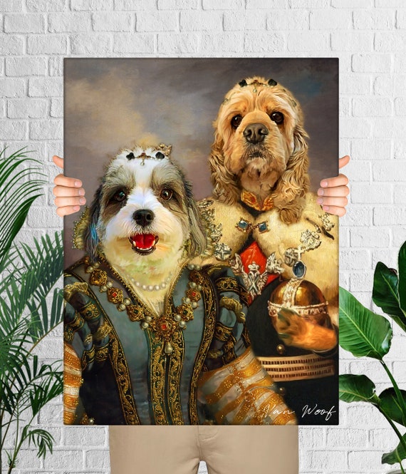 Custom Dog Portrait 2 Pet Portrait Royal Two Pets Portrait