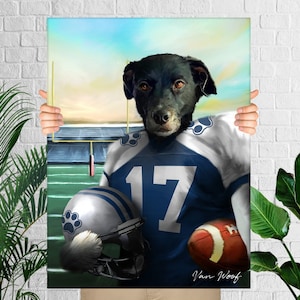 Dallas Football Team Pet Portrait, American Football Fan Gift Art, Custom Dog Portrait, Funny Pet Lover Gift