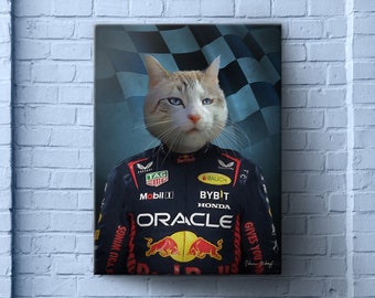 Red Ball, Formula Racing Car, F1 Driver Team Pet Portrait, Custom Dog Portrait, Funny Pet Lover Gift, Formula 1 Fan Gift Art,