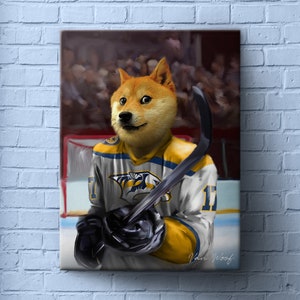 Nashville Hockey Pet Portrait, Hockey Fan Gift Art, Sports Pet, NHL Team, Custom Portrait, Funny Pet Lover Gift, Nashville Predators