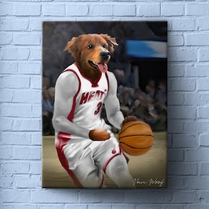 Miami Basketball Team Pet Portrait, Custom Dog Portrait, NBA Team, Funny Pet Lover Gift, Basketball, Basketball Fan Gift Art