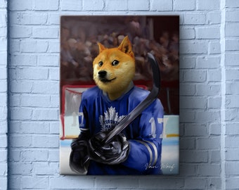 Toronto Hockey Pet Portrait from Photo, Custom Dog Painting Gift