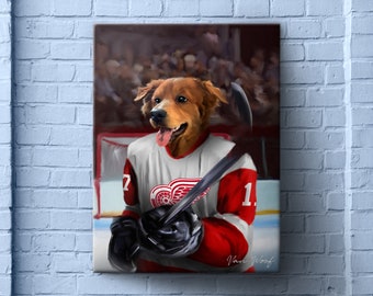 Portrait d'animal de compagnie hockey de Détroit à partir d'une photo, cadeau de peinture de chien personnalisé