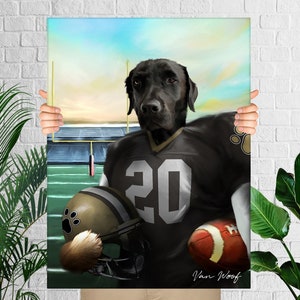 New Orleans Football Team Pet Portrait, American Football Fan Gift Art, Custom Dog Portrait, Funny Pet Lover Gift