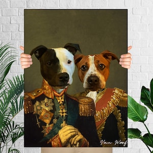 Custom Dog Portrait, 2 Pet Portrait Royal, Two Pets Portrait, Funny Pet Lover Gift