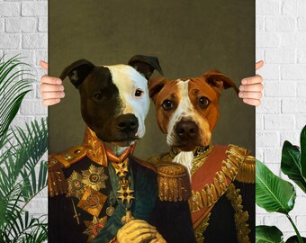 Royal Renaissance Two Pet Portrait from Photo, Custom Dog Painting Gift