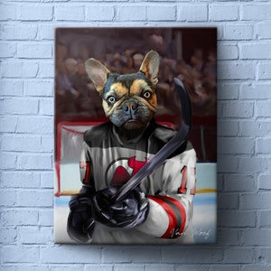 New Jersey Hockey Pet Portrait, Hockey Fan Gift Art, Sports Pet, NHL Team, Custom Portrait, Funny Pet Lover Gift, New Jersey Devils