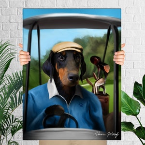 Golfhund, benutzerdefinierte Golf-Hundeporträts, perfektes Golf-Geschenk, Golfer-Haustiermalerei, lustiges Haustier-Liebhabergeschenk, Sportmalerei