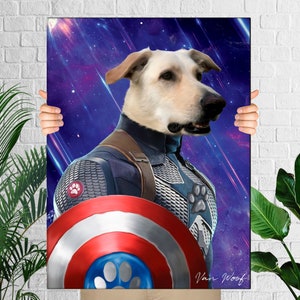 Steve Rogers Custom Dog Portrait, Pet Portrait Avengers, Funny Pet Lover Gift, Animal Art, Avengers, Superhero