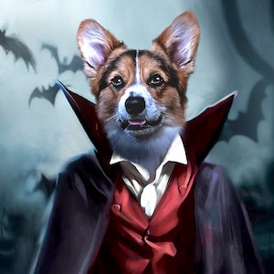 Vampire, Halloween, Custom Dog Portrait, Pet Portrait Royal, Funny Pet Lover Gift, Witch, Werewolf