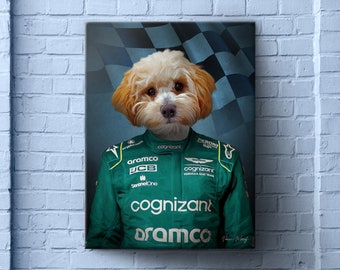 Formula 1 Team Pet Portrait, Custom Dog Racing Car Art