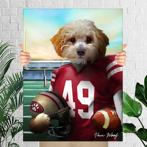 San Francisco Football Pet Portrait, American Football Fan Gift Art, Custom Dog Portrait, Funny Pet Lover Gift