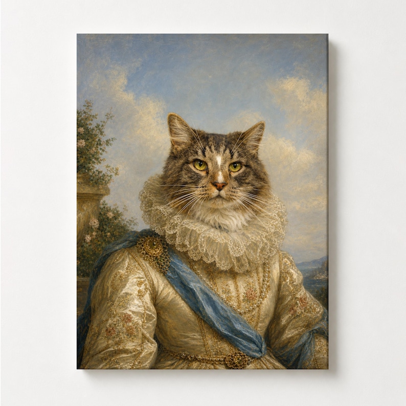 Koninklijk kattenportret van foto, aangepast renaissance huisdier schilderij cadeau afbeelding 9