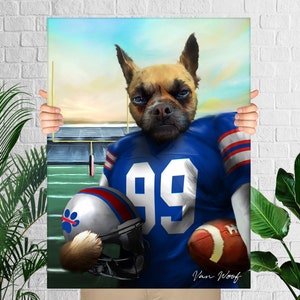 Buffalo Football Team Pet Portrait, American Football Fan Gift Art, Custom Dog Portrait, Funny Pet Lover Gift