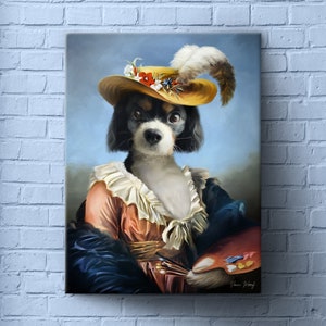 L&#39;Artiste、ペットの肖像画、ルネッサンス動物画、女性アーティスト、ペット愛好家への面白いギフト