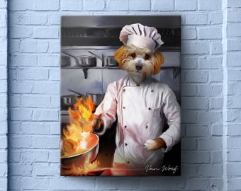 Chef, Cook Pet, Funny Portrait, Occupation, Pet Painting Portrait, Custom Pet Portrait, Personalized Pet Portrait, Dog Art, Cat Art