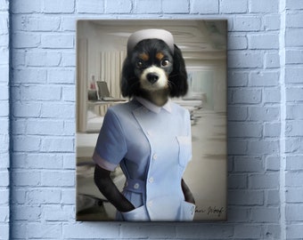 Nurse Pet Art, Pet Painting, Medical Pet, Pet Portrait, Custom Pet Portrait, Personalized Pet Portrait, Occupation Pet Art, Medical