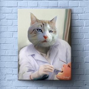 Dentist Pet Painting, Pet Art, Pet Portrait, Custom Pet Portrait, Personalized Pet Portrait, Occupation Pet Art, Medical