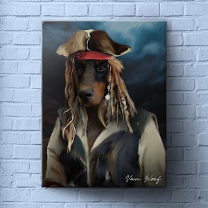 Pirates Portrait Art, Jack, Custom Dog Portrait, Pet Portrait Royal, Renaissance Animal Painting, Funny Pet Lover Gift, Caribbean