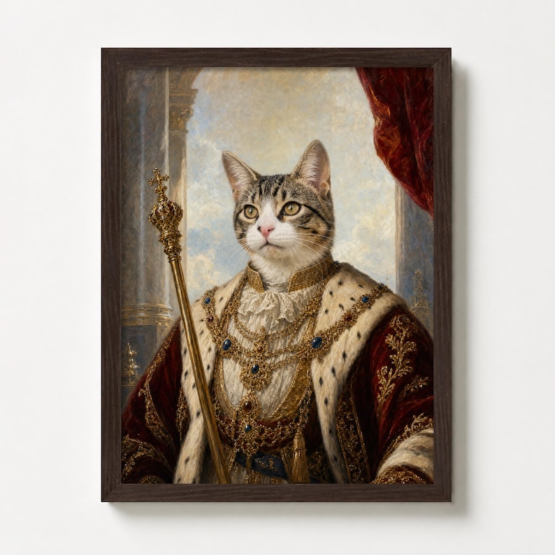 Koninklijk kattenportret van foto, aangepast renaissance huisdier schilderij cadeau afbeelding 10