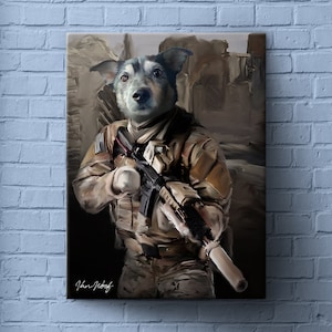 Perro de las fuerzas especiales, retrato de perro, pintura de perro, retrato de mascota real, memorial de mascota, regalo de amante de perro, perro de dibujos animados, regalo divertido de amante de mascota