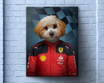 Furrari, F1 Driver Team Pet Portrait, Formula 1 Fan Gift Art, Custom Dog Portrait, Funny Pet Lover Gift, Formula Racing Car