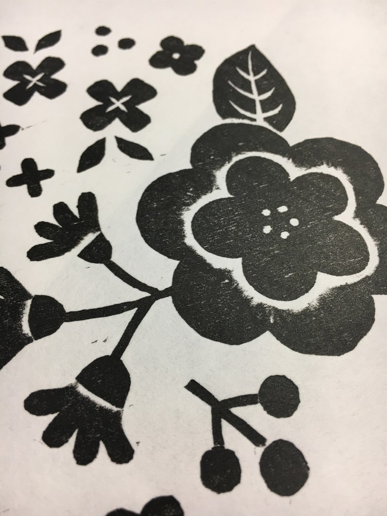 Black Flower Art Print A4 Japan Woodblock Print Original Etsy UK