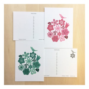 Juego de 4 postales con diseño de pájaros y flores, tarjeta de regalo, impresión en madera japonesa original, tarjetas de felicitación, paquete de postales, A6, verde, rojo, postal navideña