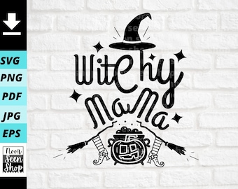 Witchy Mama SVG-Datei, Mama Halloween svg, Happy Halloween Hexe svg, lustige Halloween digitale Datei für Shirt, Becher & Bild, Dateien für Cricut