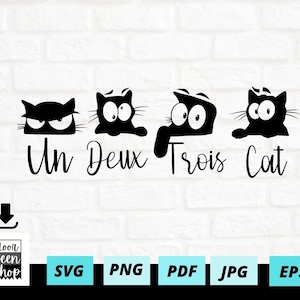 Un Deux Trois Cat Svg file, Funny Cat png, Cat Mom svg for Shirt, Cat Lover Gift, Digital file download, Cut File For Cricut