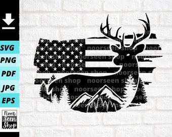 Deer and Flag svg, Hunting svg, Deer svg, Distressed flag svg, Deer scene svg, Digital file download, Cut File For Cricut