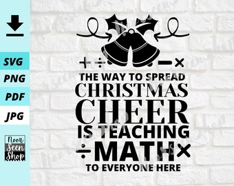 Op de afbeelding: Zwart-wit grafisch ontwerp met twee kerstbelletjes en de tekst "De beste manier om kerstvreugde te verspreiden is door iedereen wiskunde te leren".